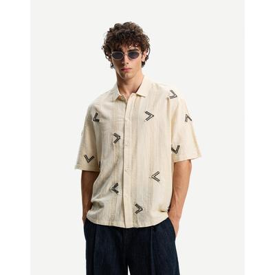 Bershka Rustic Print Short Sleeve Shirt Men S Sand