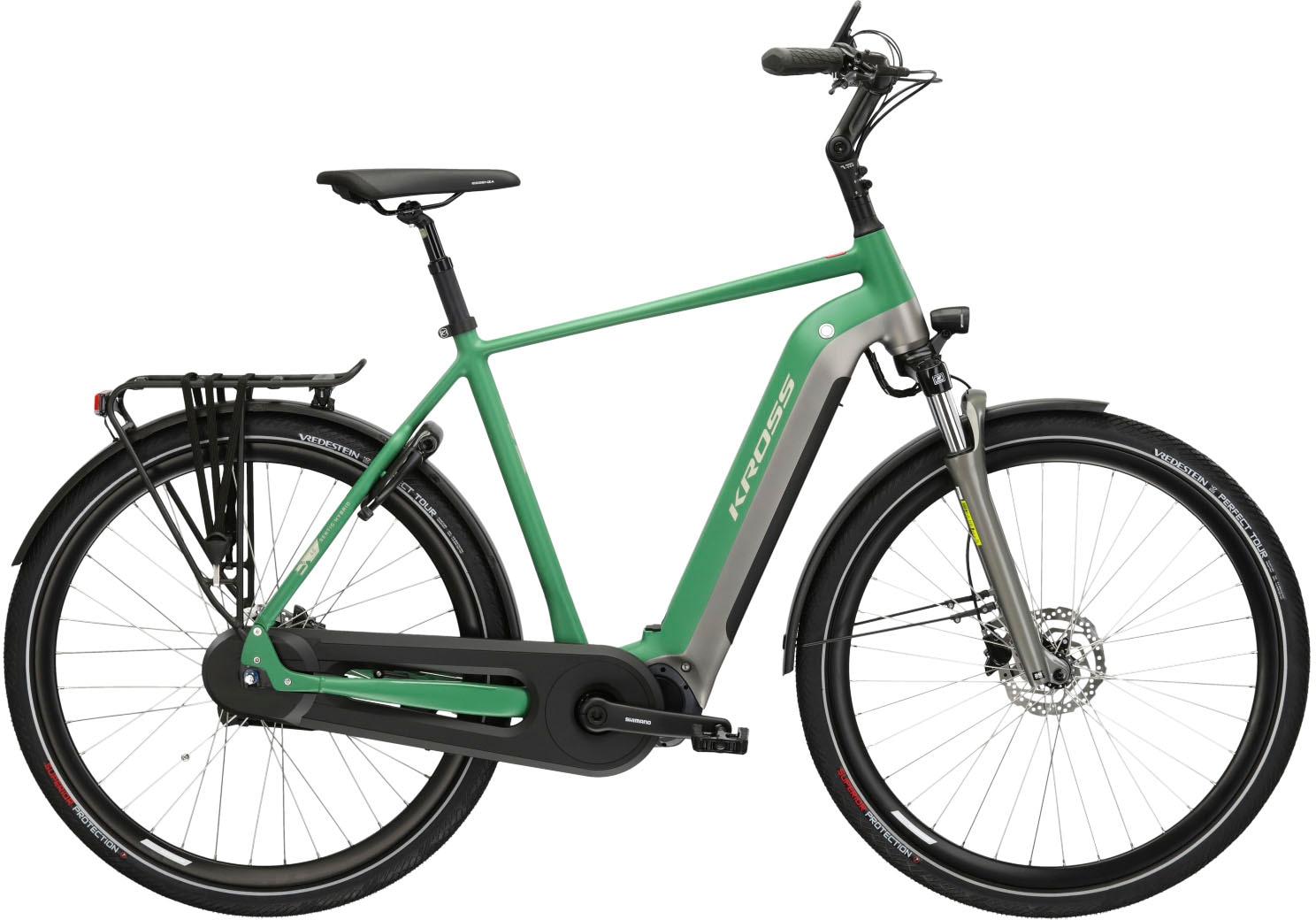 E-Bike KROSS "KROSS E-Citybike Damen Sentio 6.0 28" grün" Gr. 61, grün (grün, grau), Elektrofahrräder, 61cm, 28 Zoll (71,12cm), Pedelec, Elektrofahrrad für Damen und Herren Image