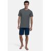 Shorty TOM TAILOR "Longford", Herren, Gr. 48 (S), blau, Single Jersey, Obermaterial: 60% Baumwolle, 40% Polyester, casual, bequem kurz, Rundhals, Kurzarm, Homewear-Sets, Gestreiftes Oberteil, Uni Hose