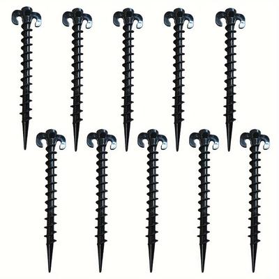 TEMU 10pcs Heavy-duty Tent Stakes - 23cm Durable Plastic Ground Spikes With Screw Design For Securing Tents, Beach Shelters, And Windproof Anchors, Black, Shelter Anchoring | Screwlike | Construction Image