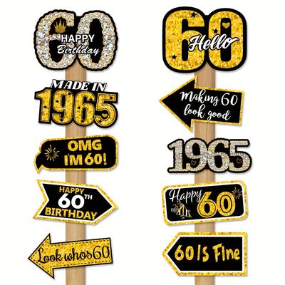 TEMU 20pcs Black Golden 60th Birthday Party Signs, 1965 Theme Floor Mount Paper Decorations, Retro Photo Props For Indoor Outdoor Celebration, No Power Needed, Mulkul Image