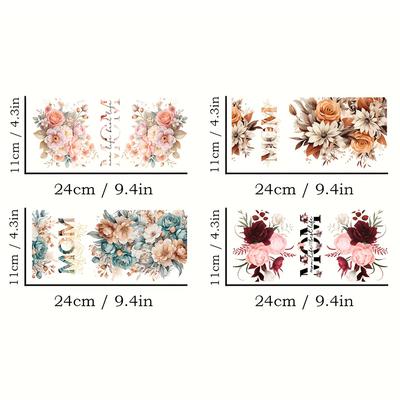 "TEMU 4pcs Mom Theme Diy Uv Dtf Transfer Paper Set - Waterproof Self-adhesive Decorative Transfers For Hard Surface Items Like 16oz Glasses And Bottles, Pvc Material 4.3"x9.4"" Image