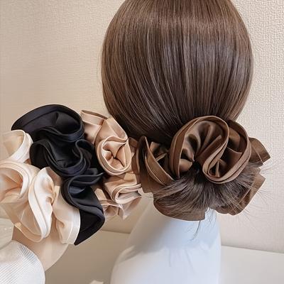TEMU 4pcs Set Large Vintage Silk Satin Bowknot Ponytail Holder With Faux Fur Ear Flaps For A Premium Feel Image