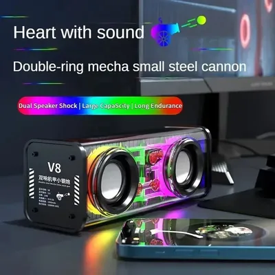 V8 Transparente Mecha Lautsprecher Bluetooth 5,0 Drahtlose Kontrabass Membran Subwoofer Musik TWS RGB Licht Mini Party Lautsprecher Image