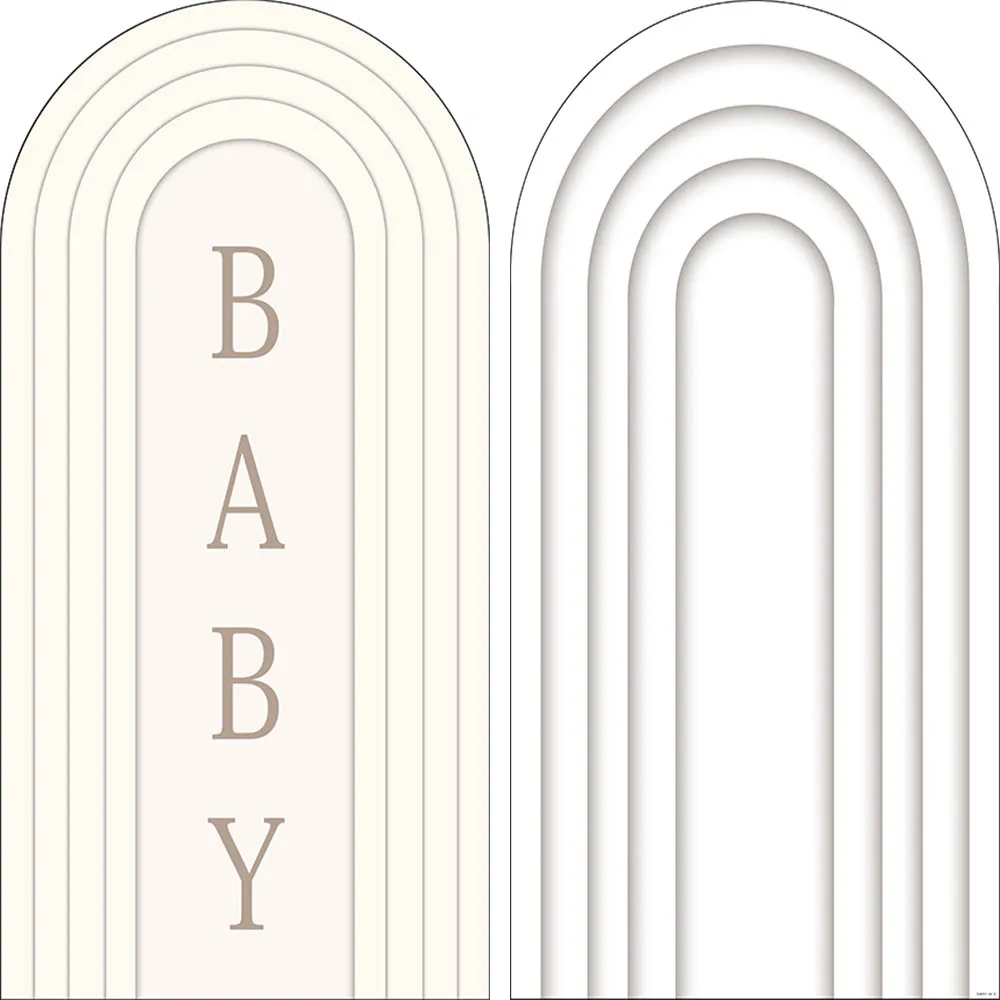 Mehofond Baby-Duschbogen-Abdeckung, Hintergrund, weiß, beige, gestreift, für Mädchen, Geburtstag, Party, Neugeborene, Dekor, Hintergrund, 2-seitiges Fotostudio Image