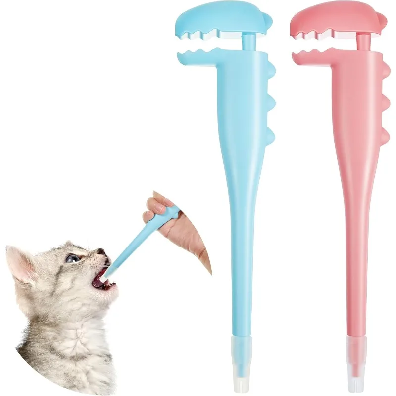 2-in-1-Haustier-Pillenspender mit weichen Silikonspitzen – Anti-Choke-Medizin-Futterspender für Katzen/Hamster/Kleintiere in Blau und Rosa Image