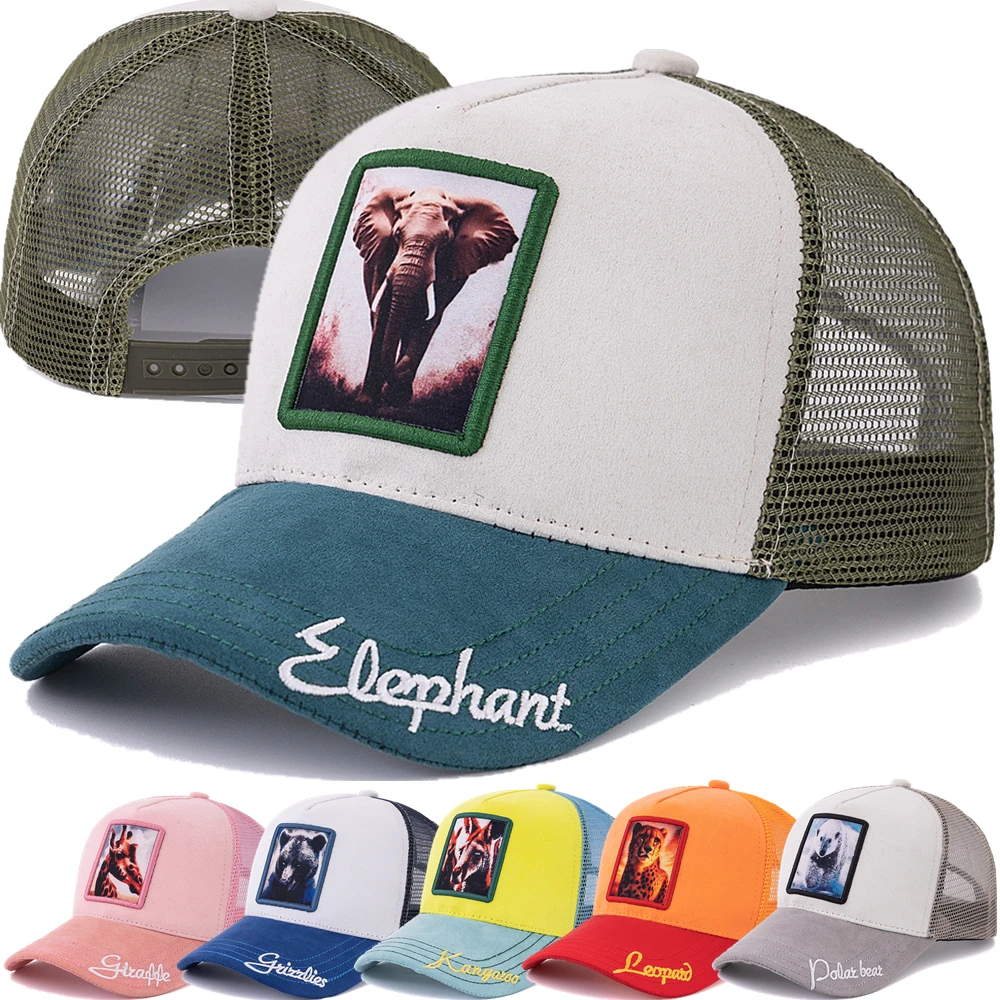 Heißer Verkauf Unisex Mesh Cap Elefanten Muster Patch Design Wildleder Hut Sommer Tier Baseball Kappe Mode Trucker Hut Für Männer Frauen ﻿ Image
