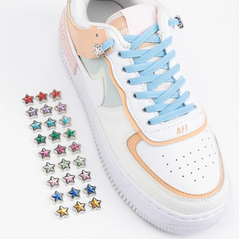 1 Paar Schnürsenkel ohne Krawatte, elastische, faule Schnürsenkel für Turnschuhe, Diamond Star Lock, flache Schuhe, Spitzenzubehör, Unisex, Gummiband Image