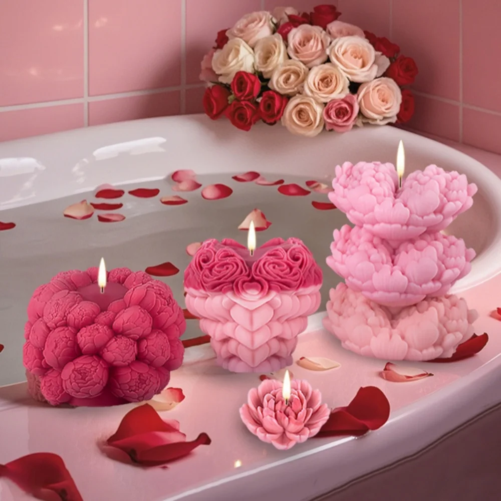 DIY Rose Liebe Kerze Form 3D Liebe Bär Aromatherapie Gips Seife Form Schokolade Kuchen Backen Werkzeug Valentinstag Schmuck Geschenk Image
