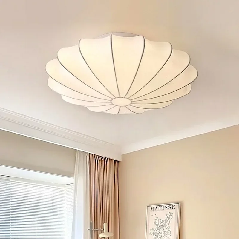 Nordic Wabi Sabi Seide Decke Lampen Kreative Runde Wohnzimmer Bar Wohnkultur Beleuchtung Schlafzimmer Decke Licht Led Glanz Leuchten Image