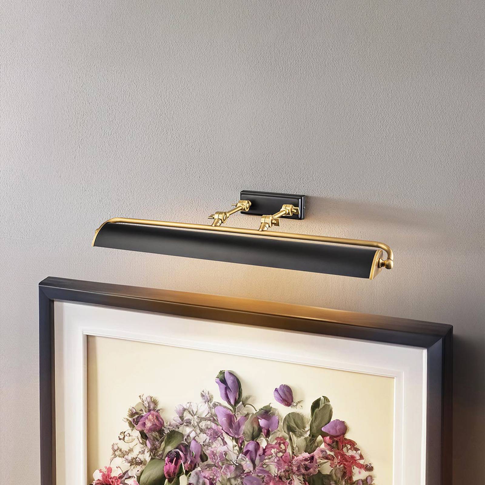 Elstead Wandleuchte Winchfield, Breite 70 cm, schwarz/messing dimmbar, schwarz, für Flurbereich, Metall, Landhaus / Rustikal, Wandleuchte, Wandlampe Innen