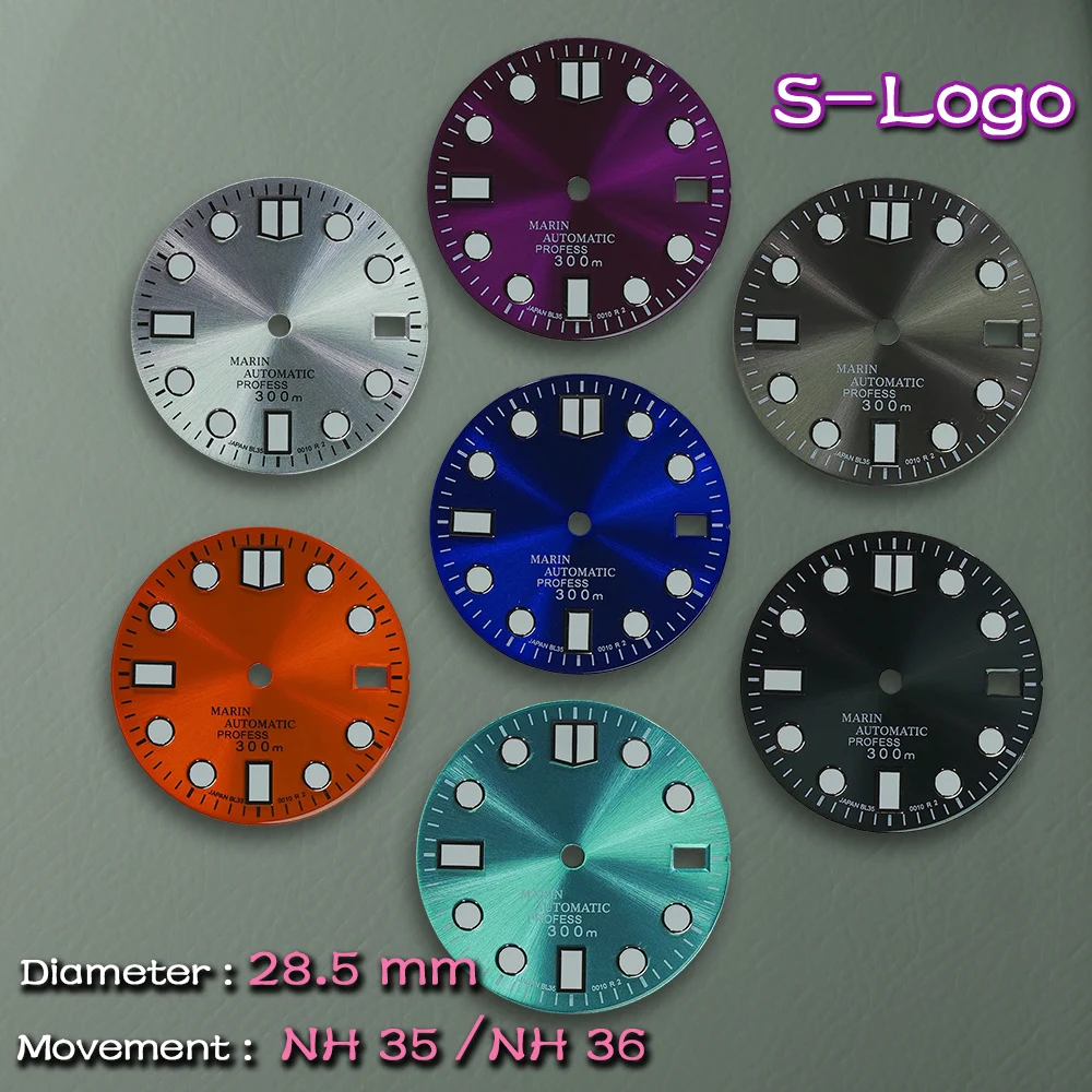 S Logo 28,5mm Hohe Qualität Nh35 Taucher Zifferblatt Fit NH36 Bewegung Grün Leuchtende Uhr Modifikation Zubehör reparatur Teile werkzeug Image