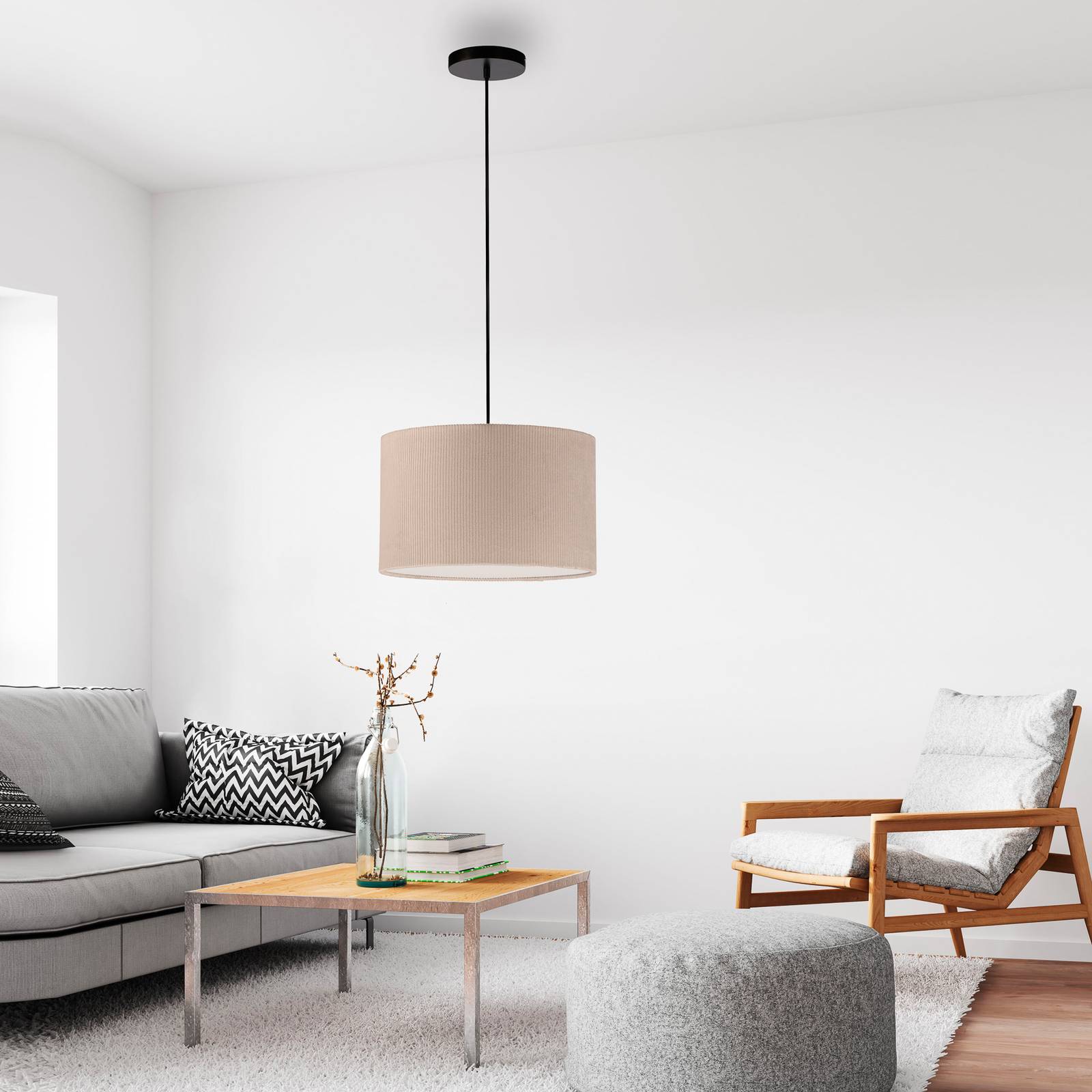 JUST LIGHT. GmbH Hängelampe Green Duro, dimmbar, creme / amber, für Wohn- / Esszimmer, Textil / Stoff / Seide, Pendelleuchte