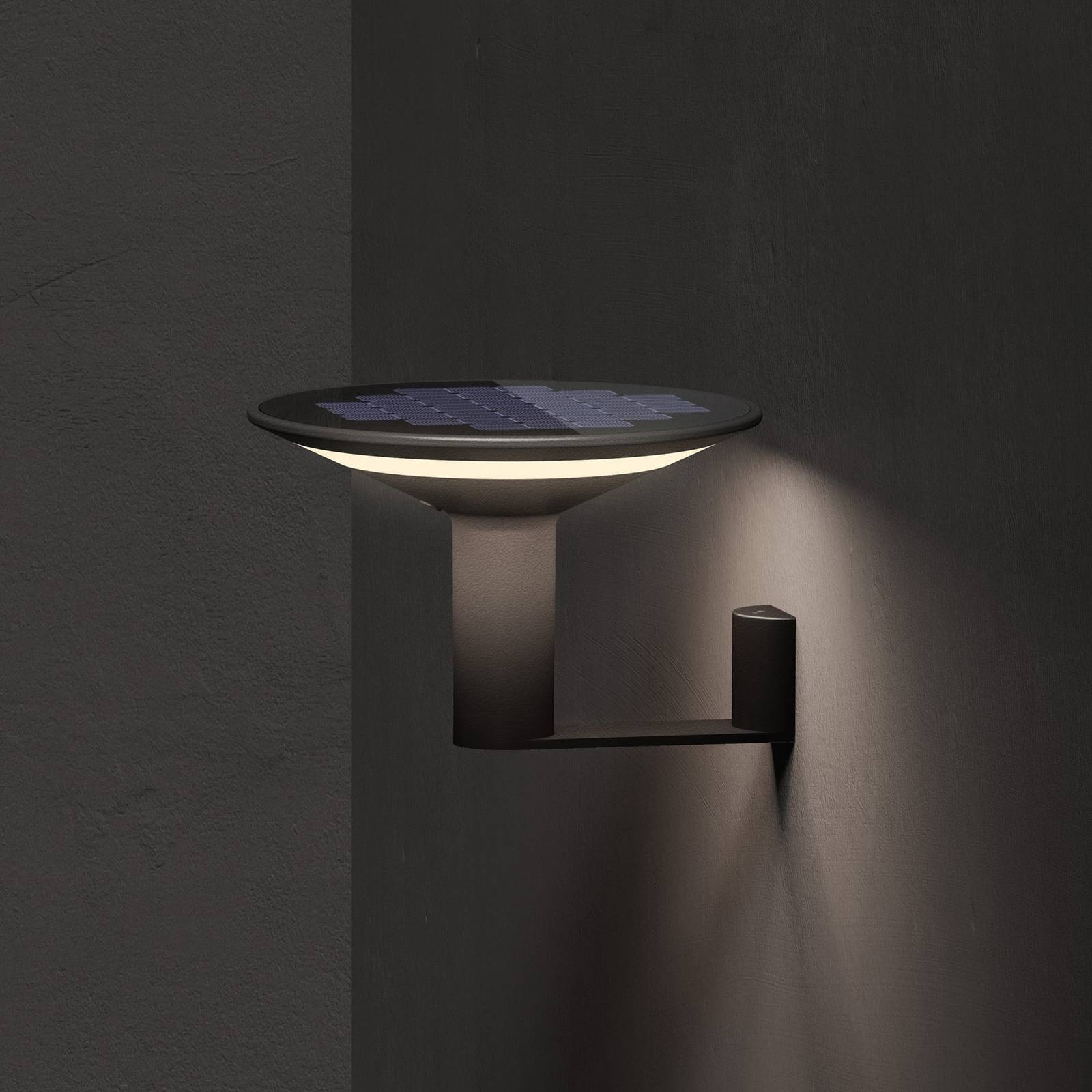 KLEWE LED-Solar-Wandlampe Keope, anthrazit, Ø 21 cm Alu IP65 Keope, schwarz, Aluminium, Modern, Solarleuchte außen