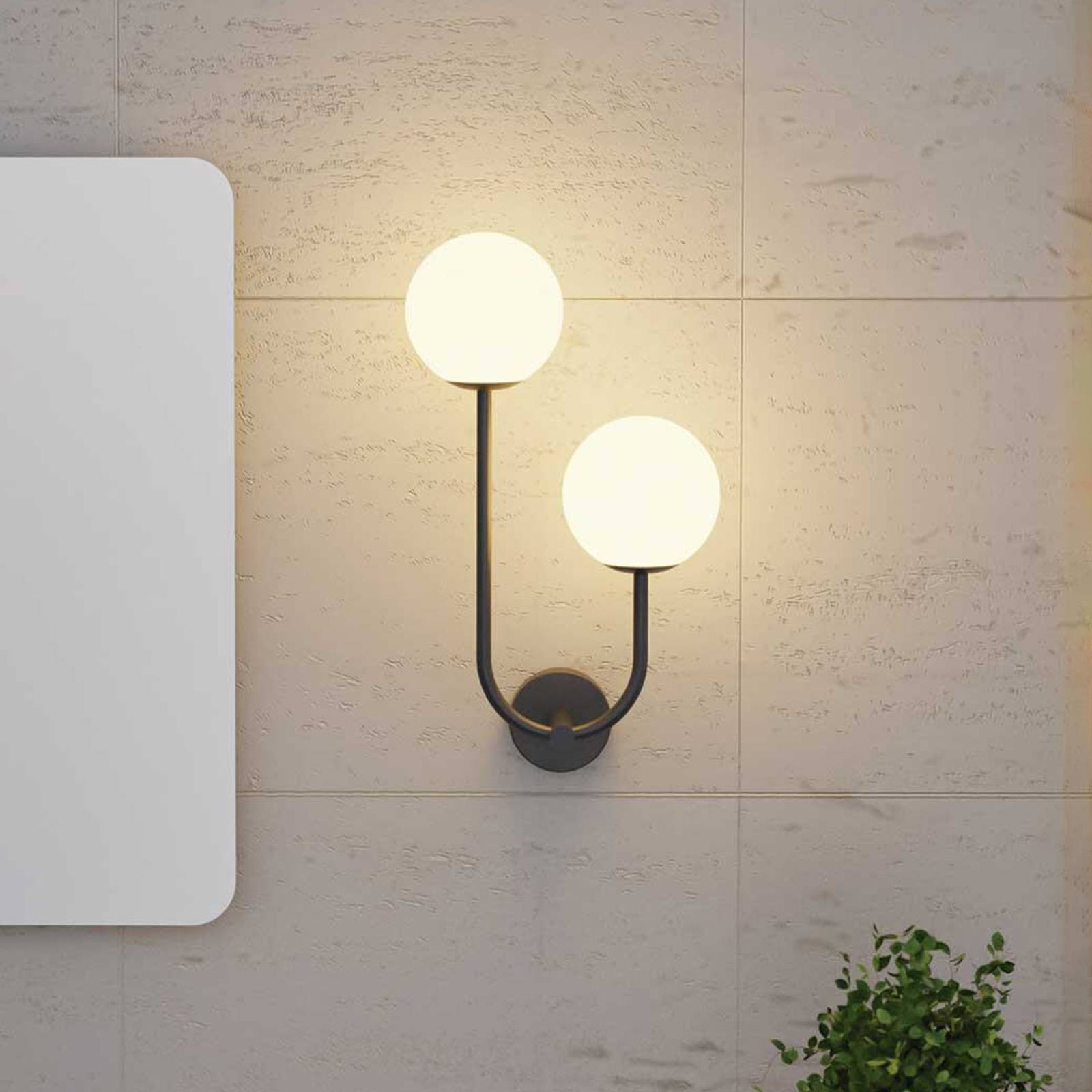 Forlight Wandlampe Sfera Double, dimmbar, schwarz, für Badezimmer, Aluminium, Modern, Wandleuchte, Wandlampe Bad