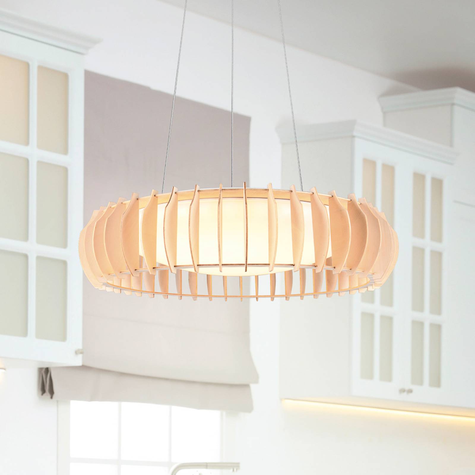 Reality Leuchten Hängelampe Monte, dimmbar, Holz hell, für Wohn- / Esszimmer, Holz, Skandinavisch, Pendelleuchte