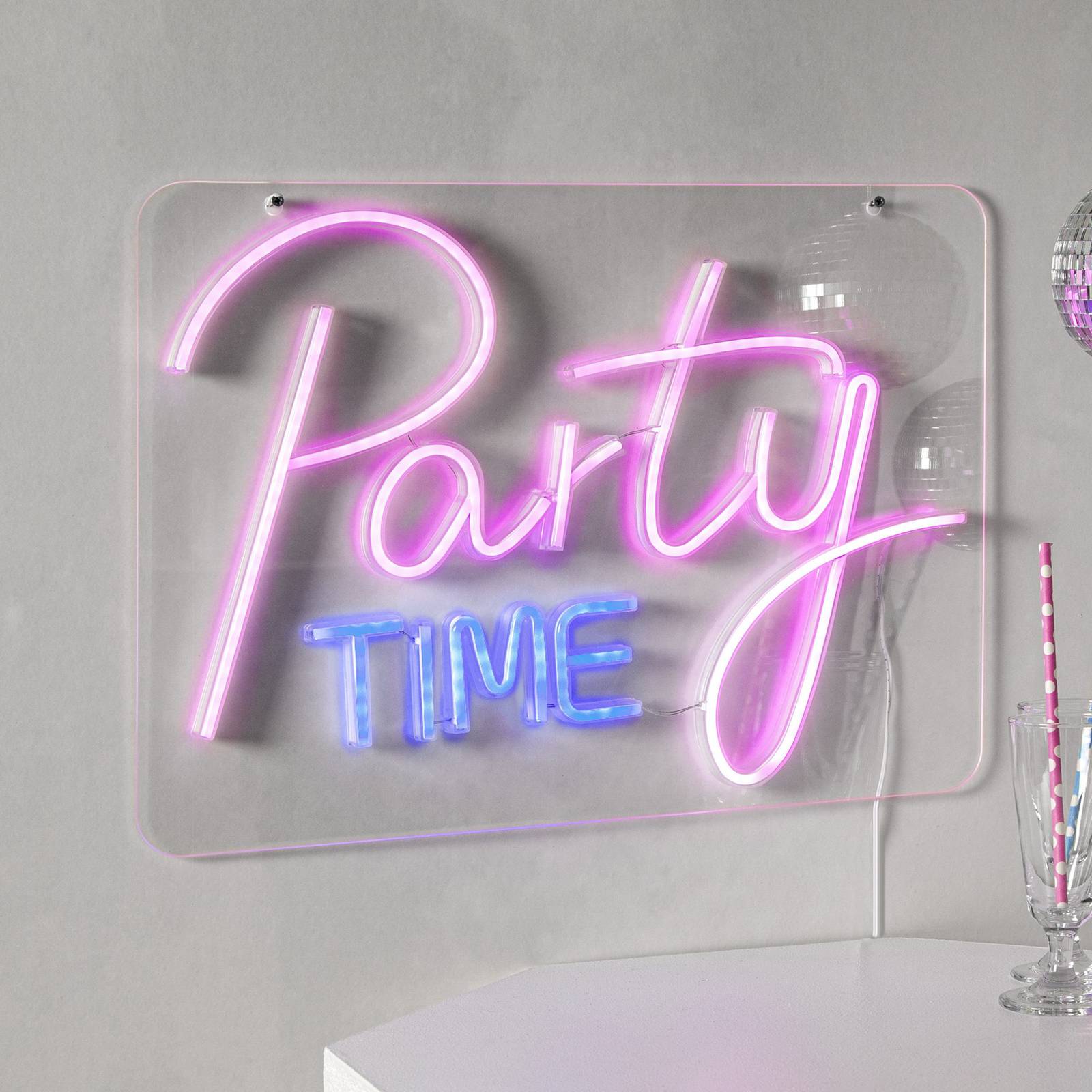 STAR TRADING LED-Wandlampe Party Time, pink/weiß Plexiglas 48 x 36 cm USB Time, klar / transparent, für Wohn- / Esszimmer, Kunststoff, Junges Wohnen