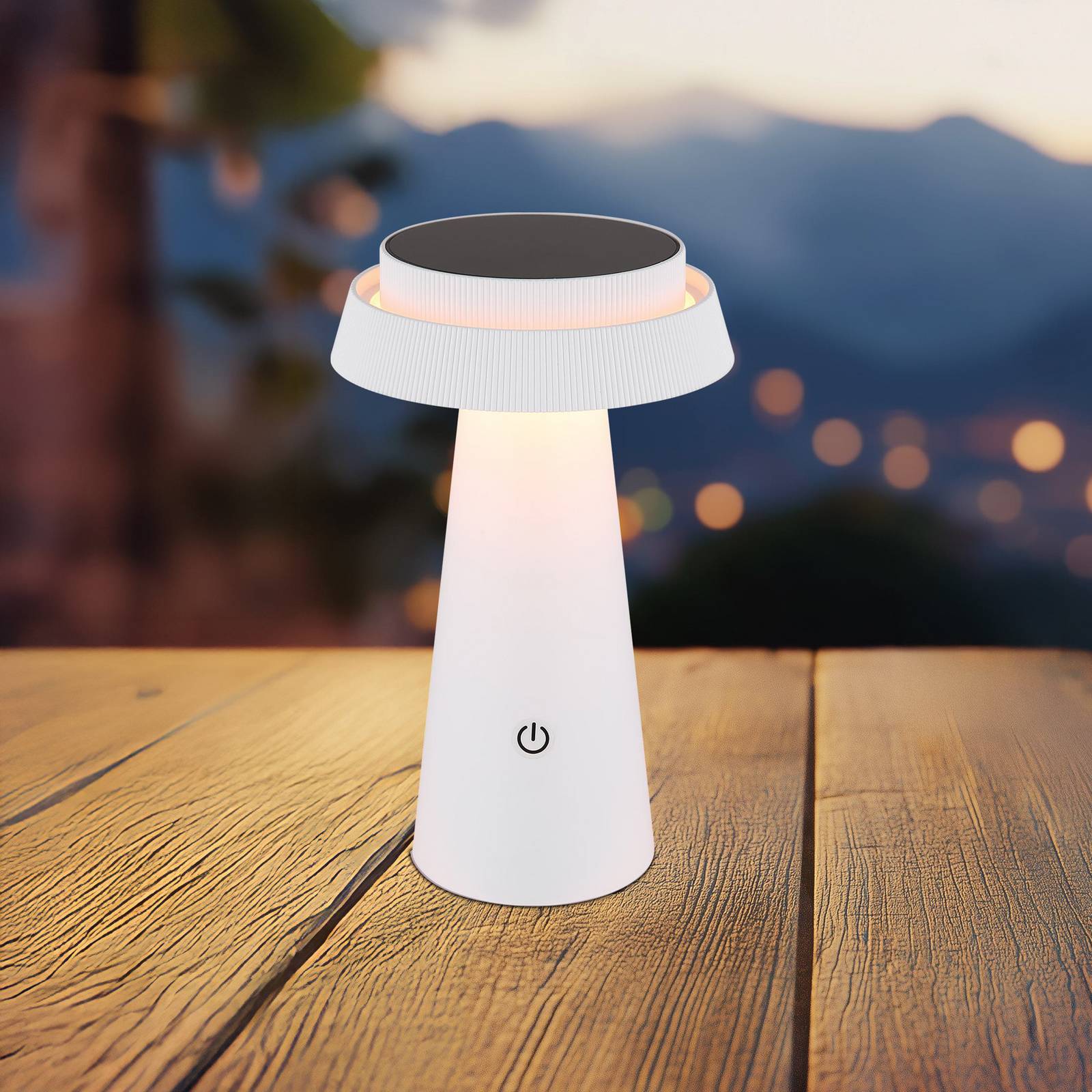 Globo LED-Solar-Tischleuchte 36624, weiß, Akku, CCT, IP54, dimmbar, weiß / opal, Kunststoff, Modern, Solarleuchten