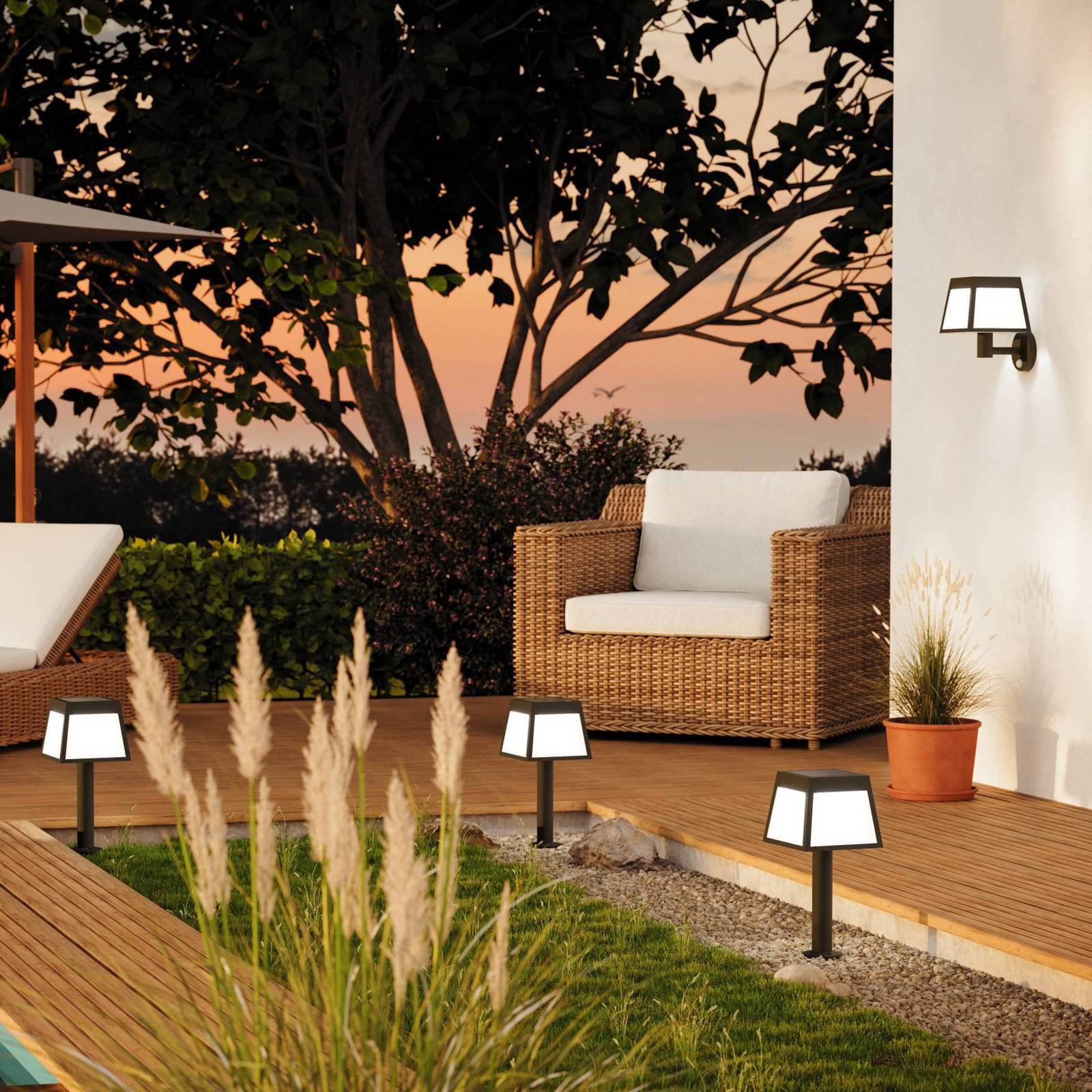 EGLO Solar-LED-Sockelleuchte Altilia, Höhe 56 cm, schwarz, Sensor Altilia, schwarz, Kunststoff, Modern, Solarleuchten