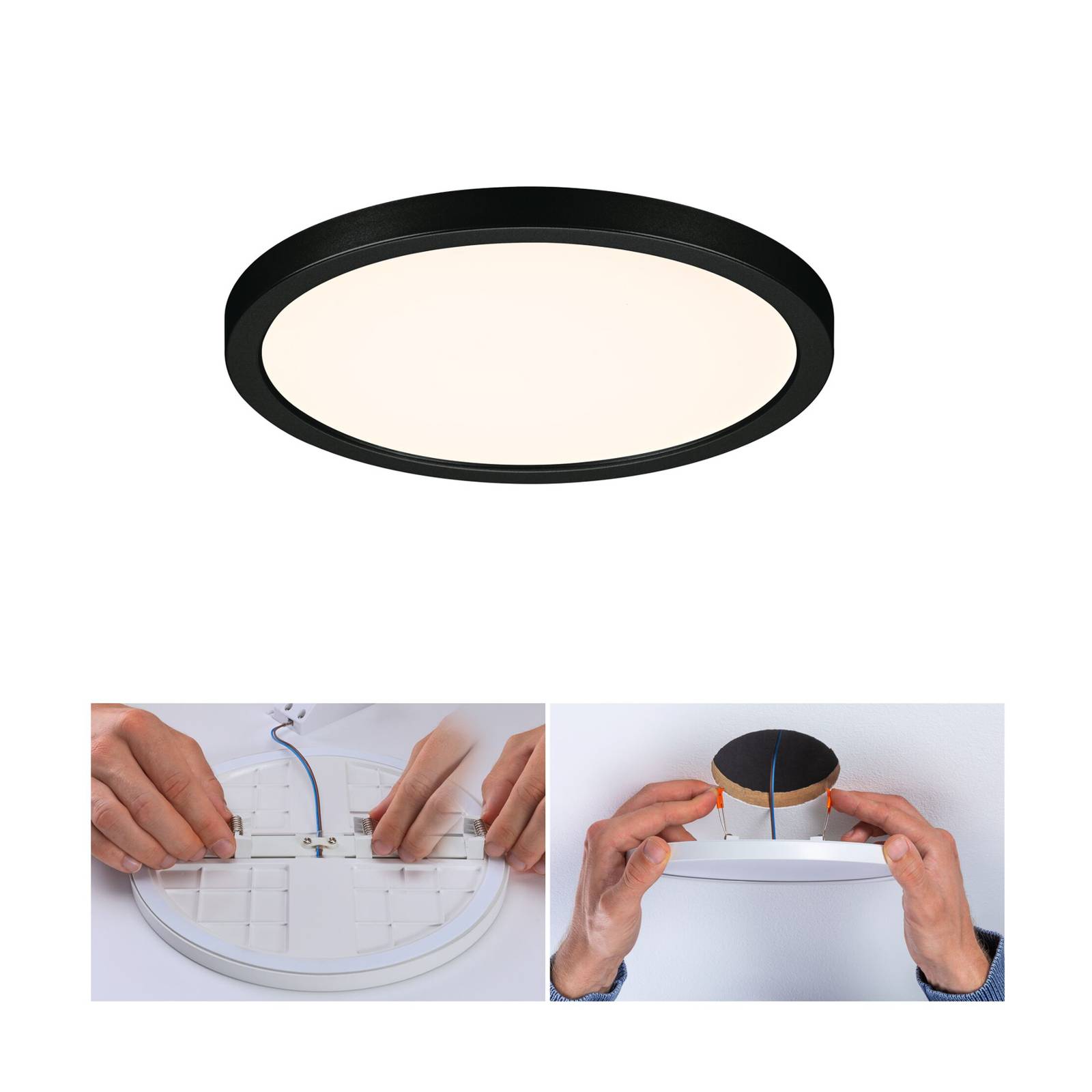 Paulmann Areo LED-Panel rund schwarz 3000K Ø17,5cm VariFit, schwarz, für Badezimmer, Kunststoff, Modern