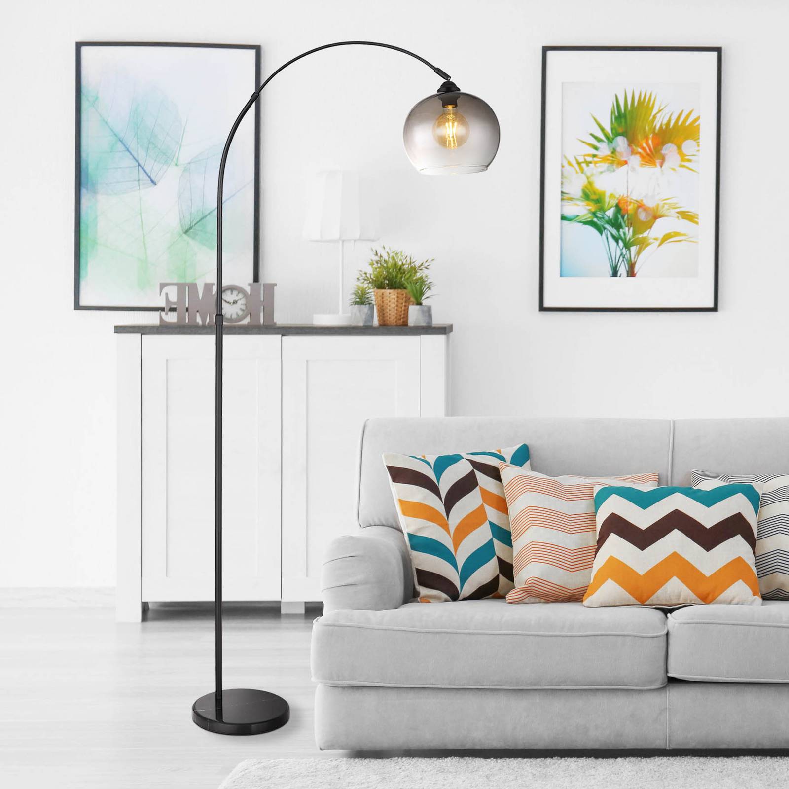 Globo Bogenlampe Newcastle, schwarz, für Wohn- / Esszimmer, Metall, Stehlampe