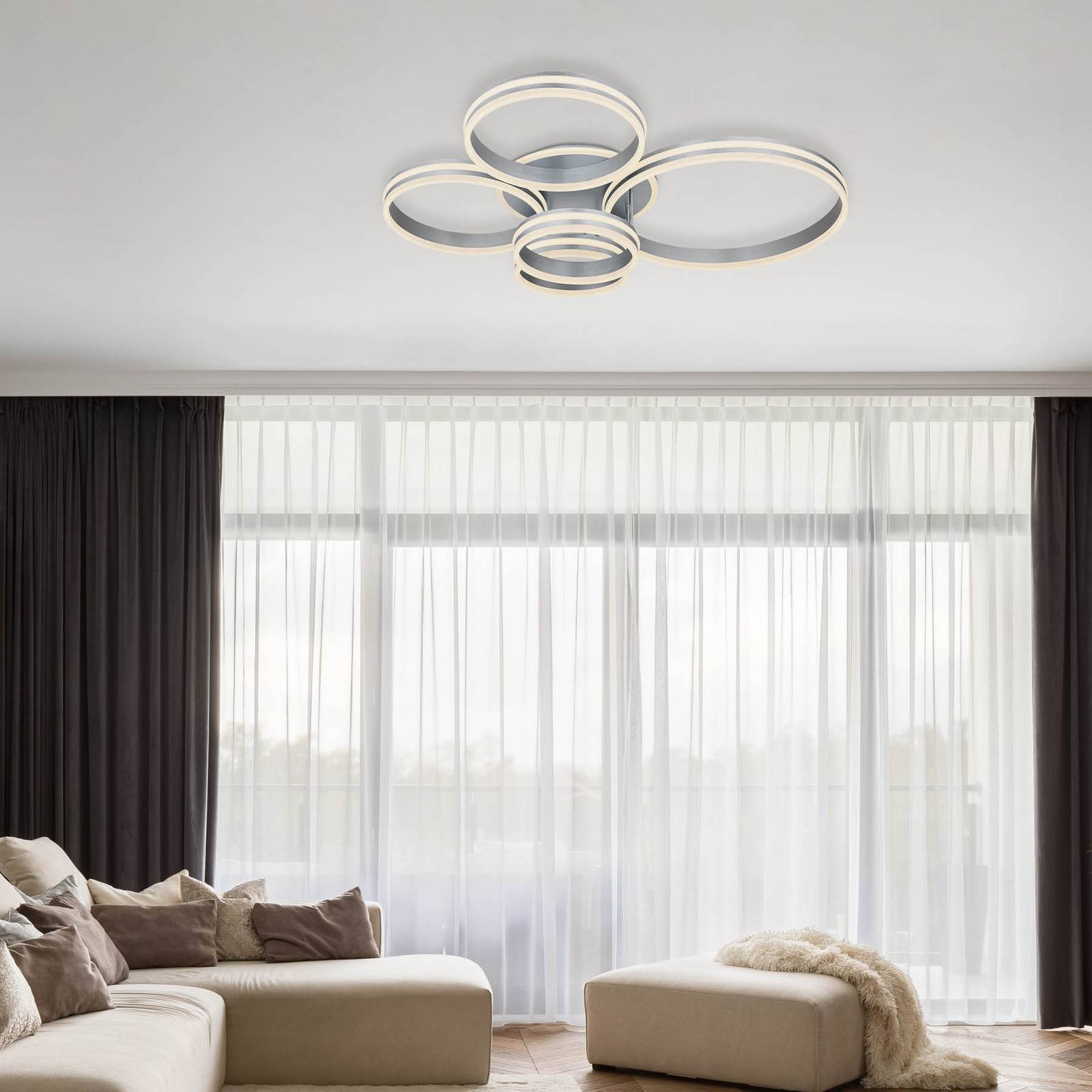 Globo LED Deckenlampe Rubio, dimmbar, alu / grau / zink, für Wohn- / Esszimmer, Metall, Modern, LED Deckenleuchte