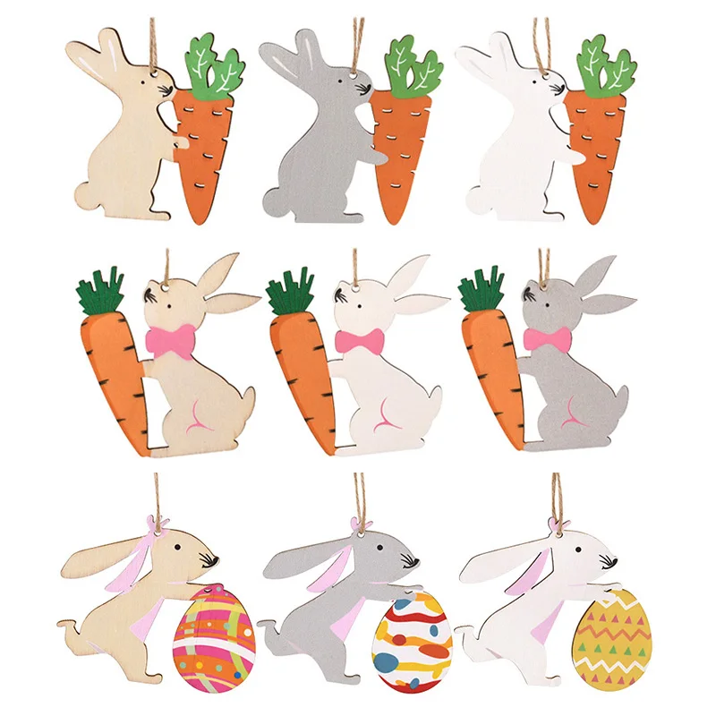 3 Stücke Ostern Niedlichen Hasen Eier Holzornament Hängende Anhänger mit Seil 2025 Ostern Dekoration Kinder Party Spielzeug Geschenk Gefälligkeiten Image