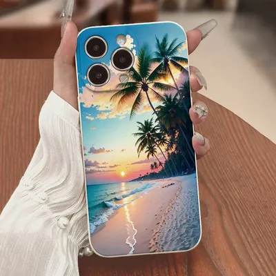 Beach Sunset Palm Tree Phone Case for Samsung S25 S23 S22 Ultra Plus S24 FE Galaxy A16 A54 A15 A33 A35 A53 A55 A36 A56 A06 Cover