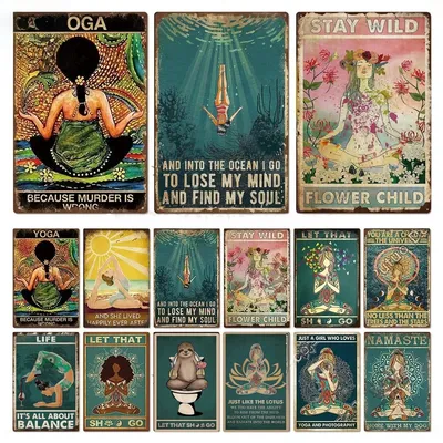 Vintage Yoga Poster Metall Zinn Zeichen Dekor Namaste Metallplatte Zen Poster für Meditation nach Image
