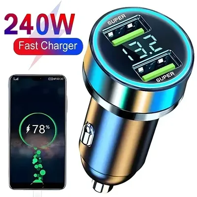 240 W mit Digitalanzeige, 2-Port-Autoladegerät, schneller USB-Ladeadapter für iPhone, Samsung, Xiaomi, Huawei, Schnellladegeräte Image