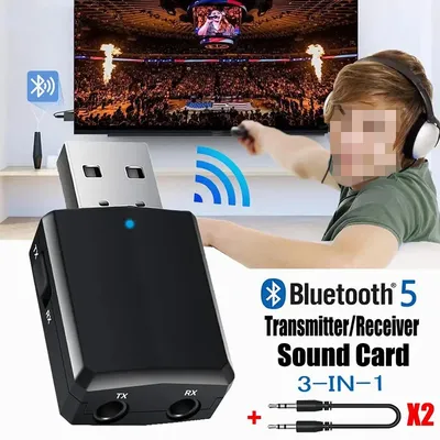USB Bluetooth 5.0 Transmitter Receiver 3 in 1 EDR Adapter Dongle 3.5mm AUX for TV PC Headphones Home