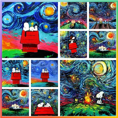 Van Gogh Starry Night Sle Snoopy Abstract Cartoon Dog Mosaic Embroidery Diamond Painting Cross Stitch Adult 5D DIY Art New Large