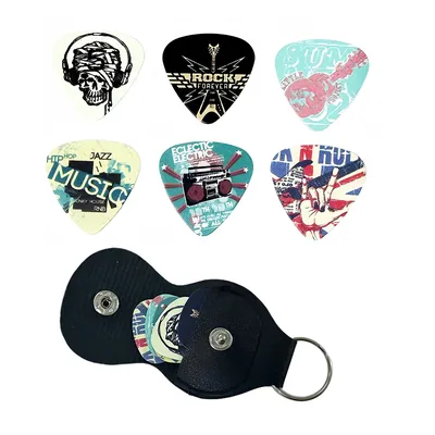 6 pcs PVC Guitar Picks With Pu Carrying Pouch set , Double-sided printing ，For ukulele，Electric