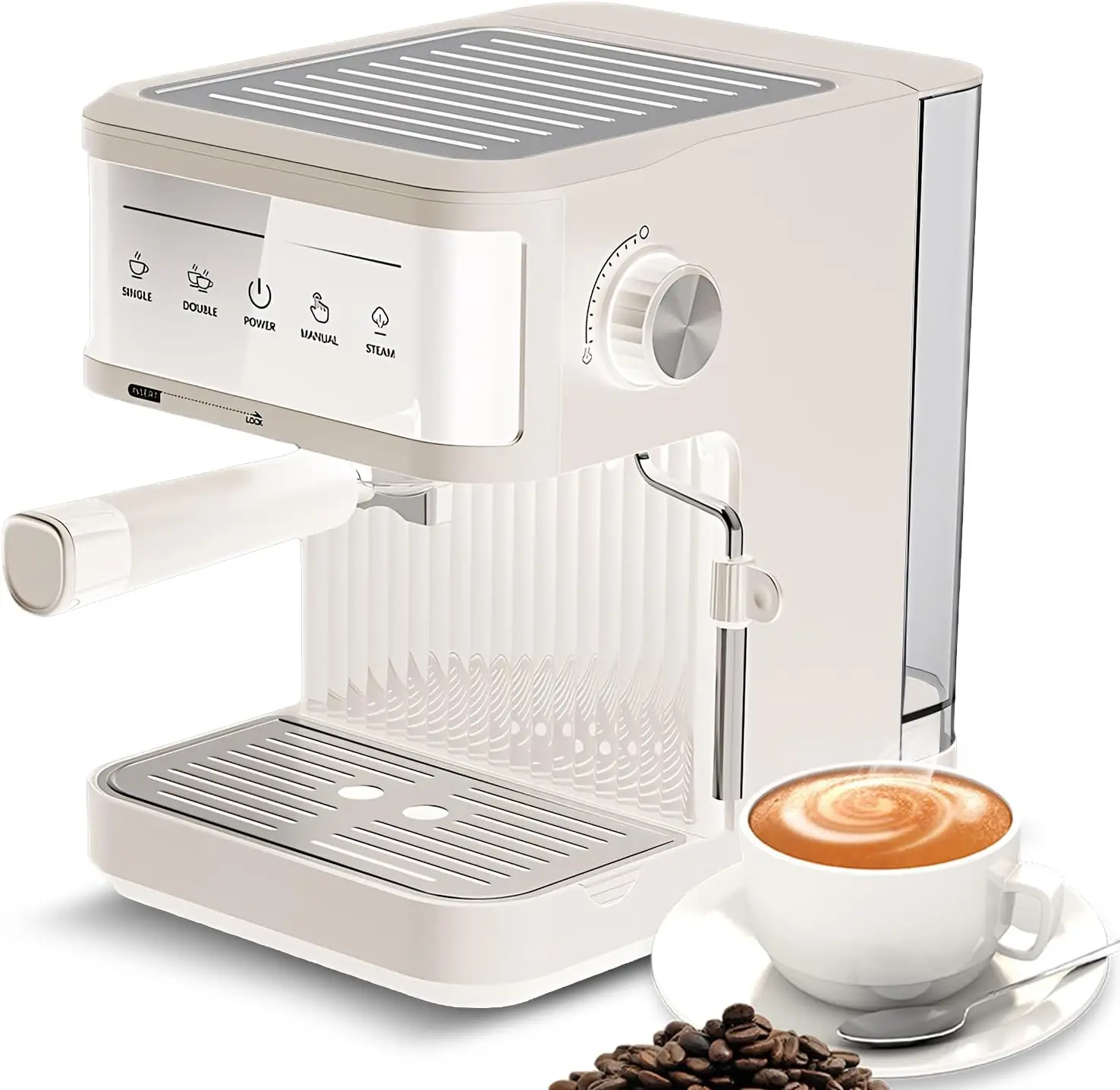 Machine à expresso semi-automatique, cafetière blanche, 20 bars, expresso, latte, macchiato, cappuccino