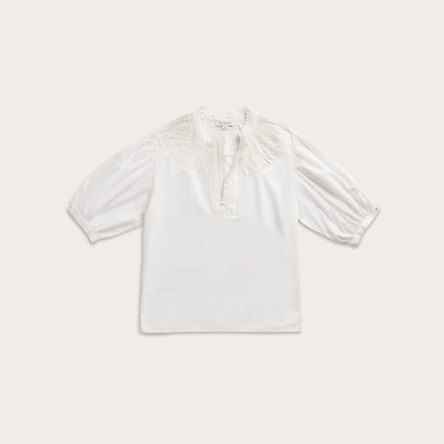 Tecovas Women's Split Neck Top, White, Cotton, Large