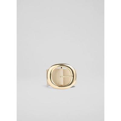 Bromley Buttercream Croc Effect Round Buckle Waist Belt, Buttercream