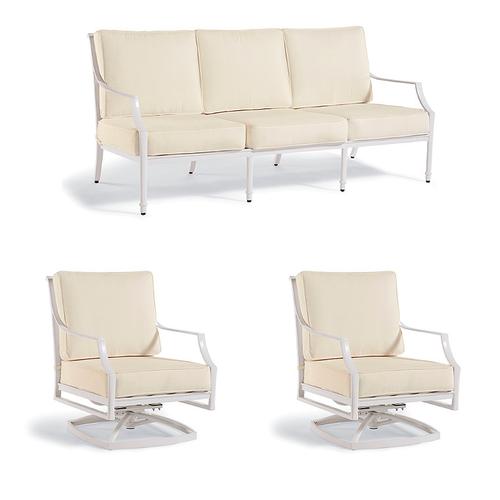 Grayson 3-pc. Sofa Set with Two Swivel Lounge Chairs in White Aluminum - Sunbrella Rain, Rain Gingko - Frontgate