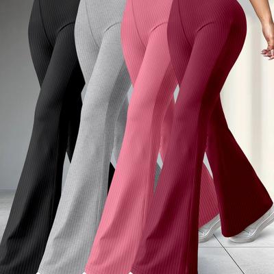 TEMU K11 New Four-piece Set Women's Versatile Slim-fit Flared High-waisted Casual Long Pants Solid Color Stretchy Sports Yoga Pants For Women Image
