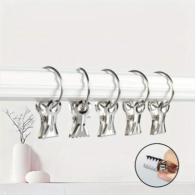TEMU 20 Pieces Of Curtain Clips With Stainless Steel Rings, Shark Clips, Roman Rod Fixators, Curtain Fabric Hooks. Image