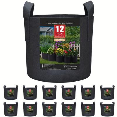 TEMU 12pcs 5 Gallon Grow Bags For Vegetables, Flowers & Plants - Black Aeration Fabric Pots With Handles, Lightweight & For Indoor/outdoor Gardening, Plant Grow Bags, Whatook Image