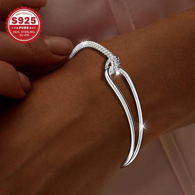 TEMU 1pc Elegant 925 Sterling Silver Women's Fashion Cuff Bracelet, Hypoallergenic, Geometric Design, Versatile, With 3.5g For , Gifting, All - Ideal For Valentine's Day, Parties, And Holidays Image