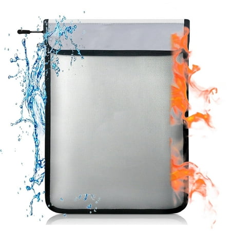 IC ICLOVER Fireproof Document Bags with 2 Pockets 15 x 11 Waterproof Fireproof Money Bag Fireproof Safe Storage Pouch with Zipper for Large Legal Documents File and Cash