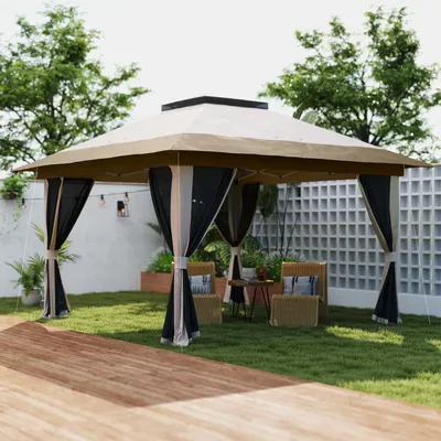 Outsunny 3.6 x 3.6m Pop Up Gazebo with Mesh Sides, UPF50+ Height Party Tent Instant Event Shelter with Carry Bag and Sand Bags