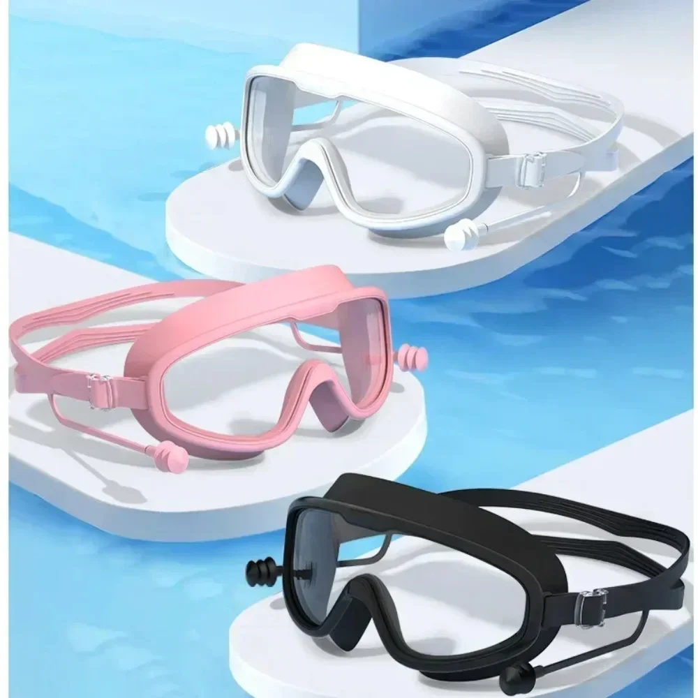 Silikon Schwimmbrille Schwimmbrille Großer Rahmen mit Ohrstöpsel Männer Frauen Professionelle HD Anti-Fog-Schwimmteile Huangzi Image
