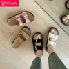 Qutaa 2024 Frauen Echt leder Schuhe Schuhe mit niedrigem Absatz Hausschuhe Slip auf runden Zehen weibliche Frühling Sommer Schuhe Größe 34-40
