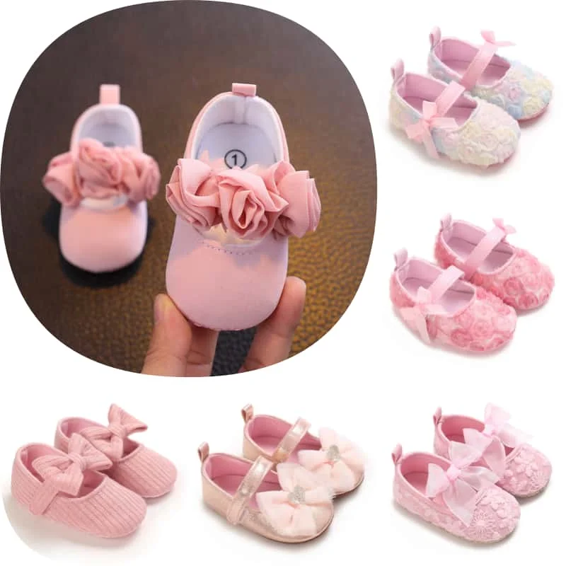 0–1 Jahre alte Babyschuhe für Frühling und Herbst, weiche Stoffsohle, erste Kleinkinderschuhe mit rosa Thema und Prinzessinnen-Design Image
