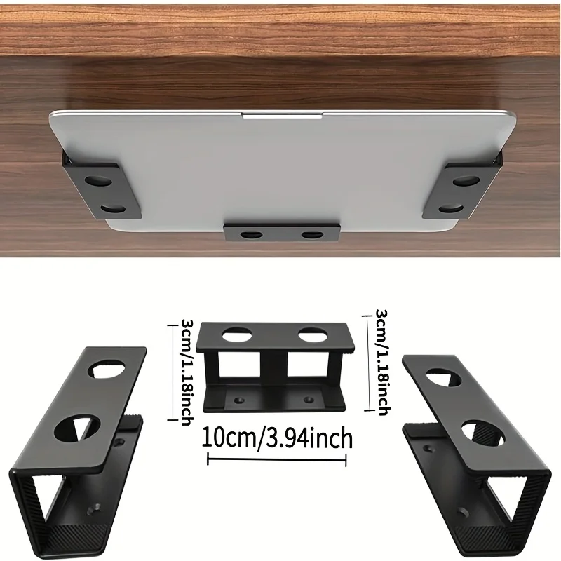 Desktop-Laptop-Ständer, Metall-Untertisch-Ständer, geeignet für Laptop, Mac Mini, MacBook, Tastatur, kratzfestes Silikon (schwarz) Image