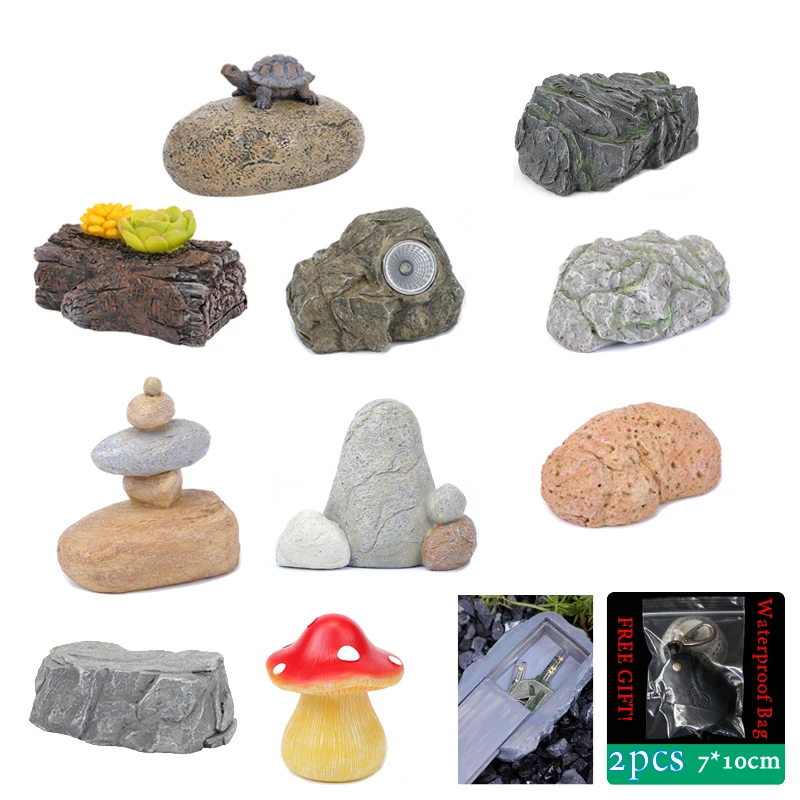 Schlüsselsafe in Steinform, Sichtgeheimnis, Felsen, verstecktes Aufbewahrungsfach für Haus, Garten, Wohnmobil, Ersatzschlüssel, sicher, kostenloses Geschenk, Reißverschlusstasche