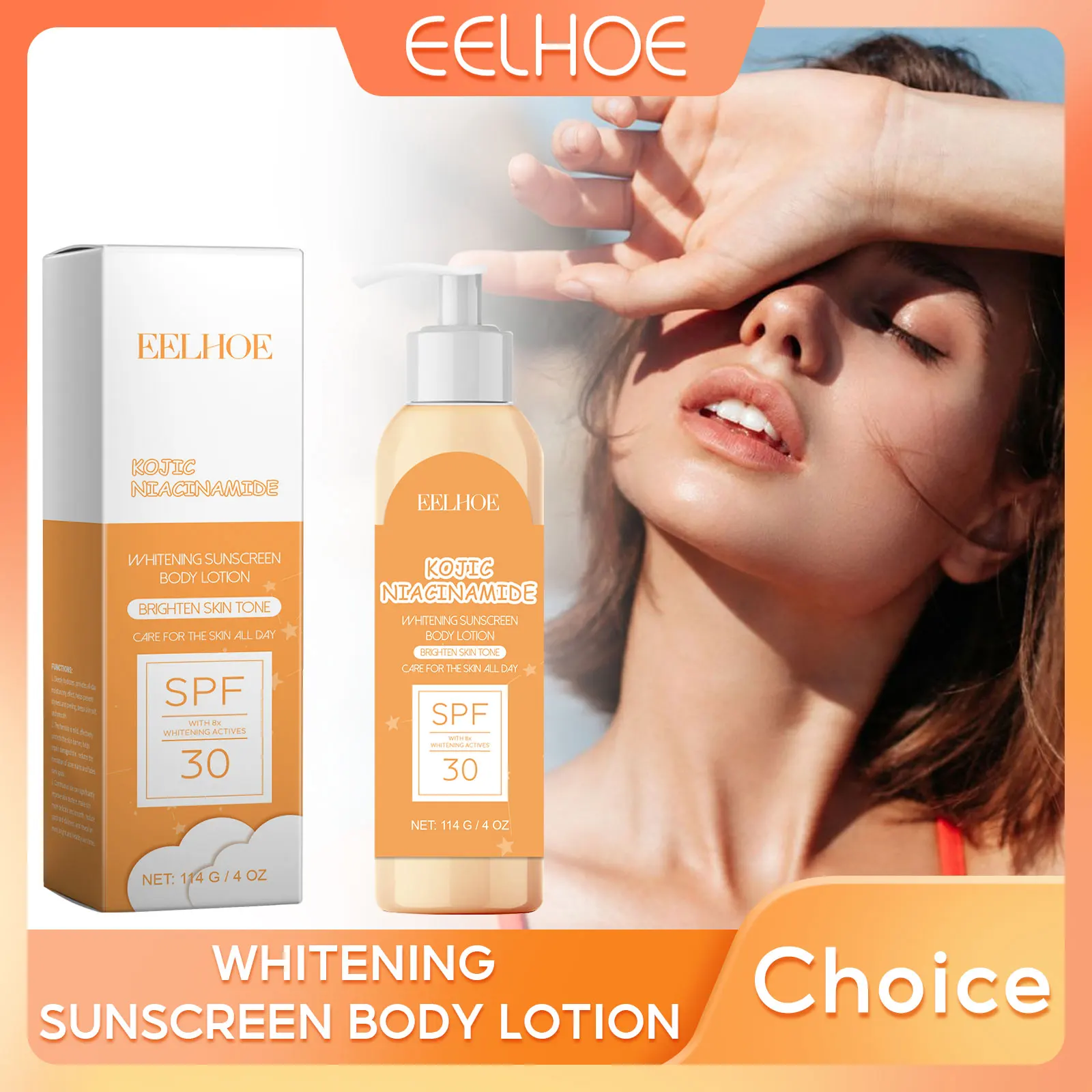 Niacinamid-Körpercreme, aufhellende Haut, nährende Sonnencreme, UV-Schutz, verbessert stumpfe, raue Haut, aufhellende Kojisäure-Körper-Lo Image