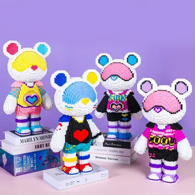 Bunte Bär Micro Bausteine DIY Montage 43 cm Malerei Bär Mini Ziegel 3D Modell Figur Spielzeug für Image